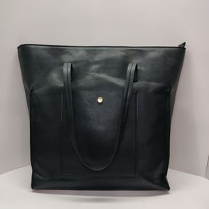 Black Faux Leather Shoulder Tote Bag Large Purse